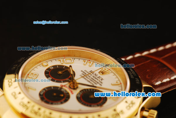 Rolex Daytona Chronograph Swiss Valjoux 7750 Automatic Movement Gold Case with White Dial and Numeral Markers - Click Image to Close